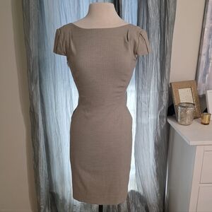 ANTONIO MELANI Taupe Cap Sleeve Tailored Dress